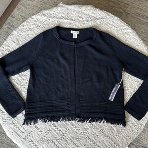 Artisan Ny Blue Knit Cardigan with Fringe Detail